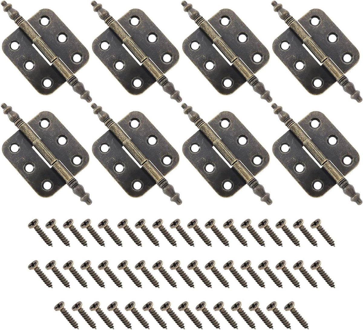Antieke Deurscharnieren - Retro Stijl - Ijzeren - 8 stuks - Geschikt voor Houten Kisten - Kast - Lade - Sieradenkistje - Brons.