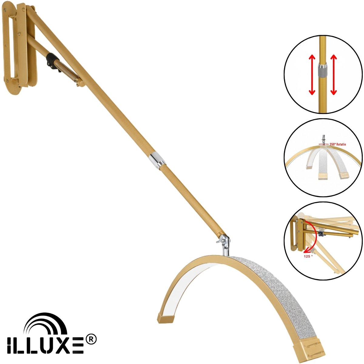Illuxe IL18GG - Half Moon Light- Muurlamp- Booglamp- Woonkamer Lamp- Salon Lamp- Wimper Lamp - Lash Lamp - Make Up Lamp - Moonlight Lamp - Tattoo Lamp - Behandel Lamp - Nagel Lamp - Barber Lamp - Goud met glitters