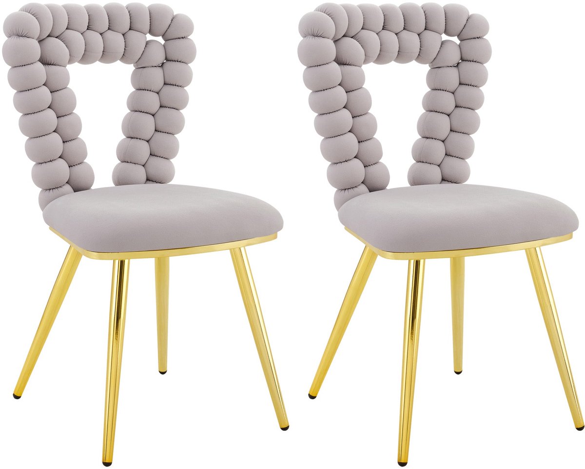 Merax Lichtgrijze Velvet Eetkamerstoelen Set van 2 met Driehoek Rugdesign en Gouden Metallenen Poten voor Eetkamer Woonkamer en Slaapkamer