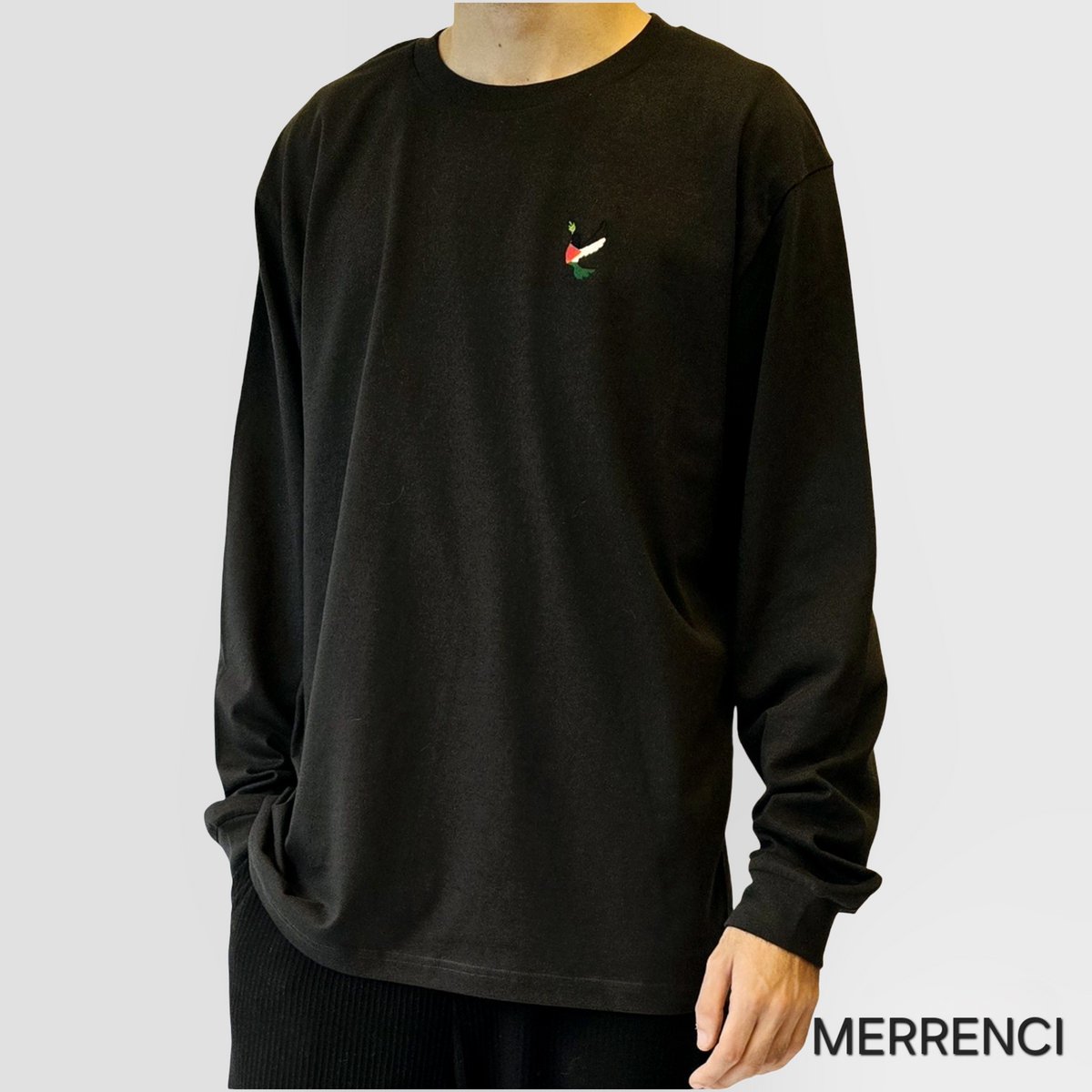 MERRENCI® Palestine Collection Premium katoen unisex T-shirt met lange mouwen Medium Zwart