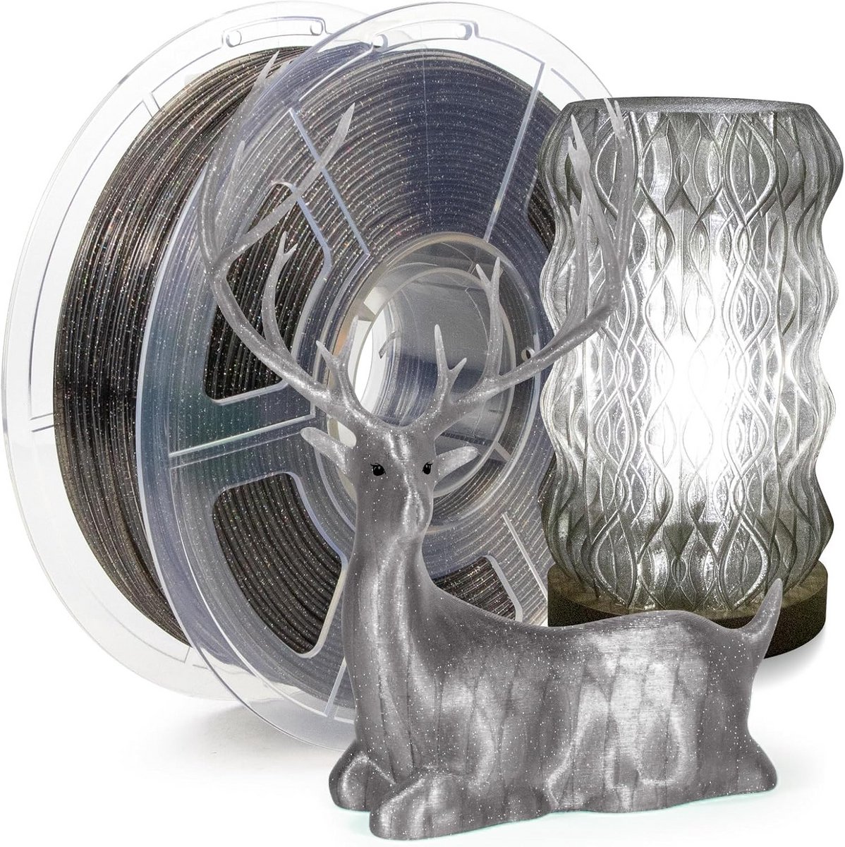 Transparant Glitter Rookgrijs PETG Filament - 1.75 mm 3D-Printer Draadmateriaal - Hoge Snelheid 1 Kg