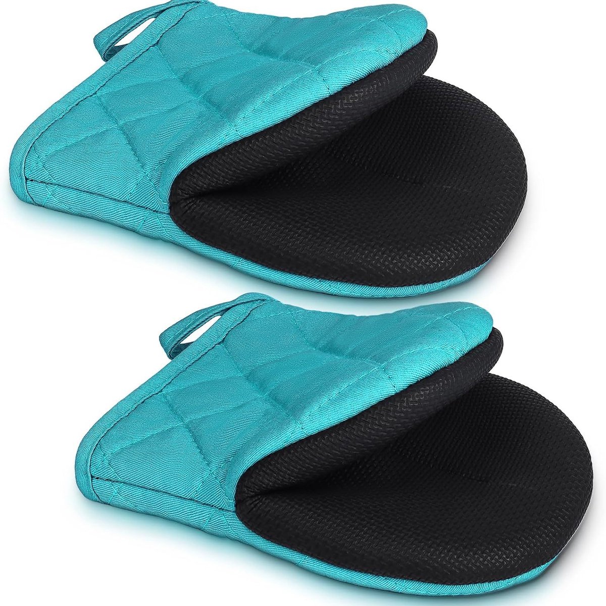 Oneay 1 paar hittebestendige keukenhandschoenen, mini hittebestendige keukenhandschoenen, hittebestendig tot 260 °C, antislipoppervlak, met ophanglus, geschikt voor bakken, grillen en gebruik in de magnetron, machinewasbaar (blauw).