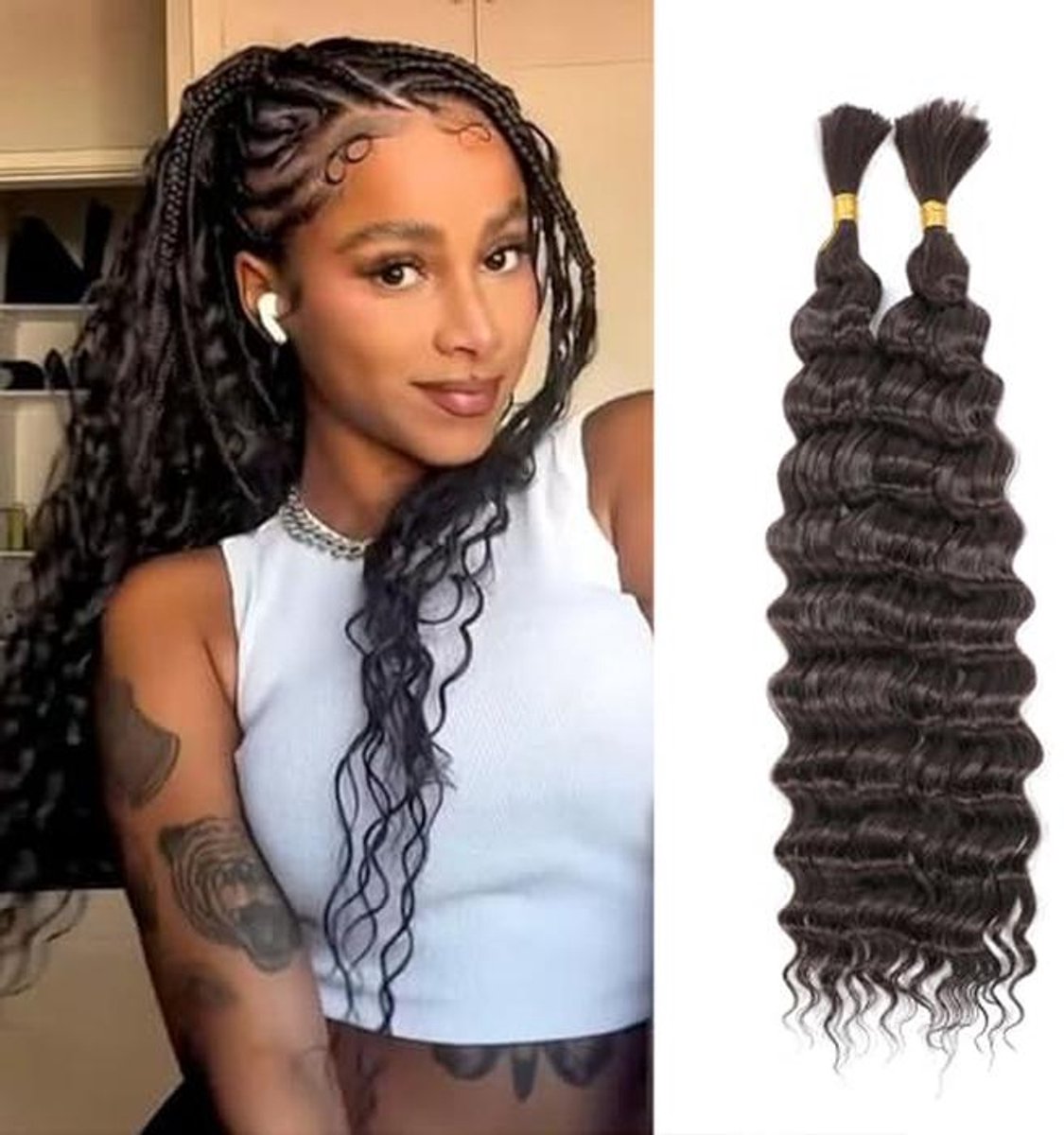 Diepe Golf Bulk Vlecht Haar - Synthetische Fiber Haar Extensions - 2 Bundels 16 Inch