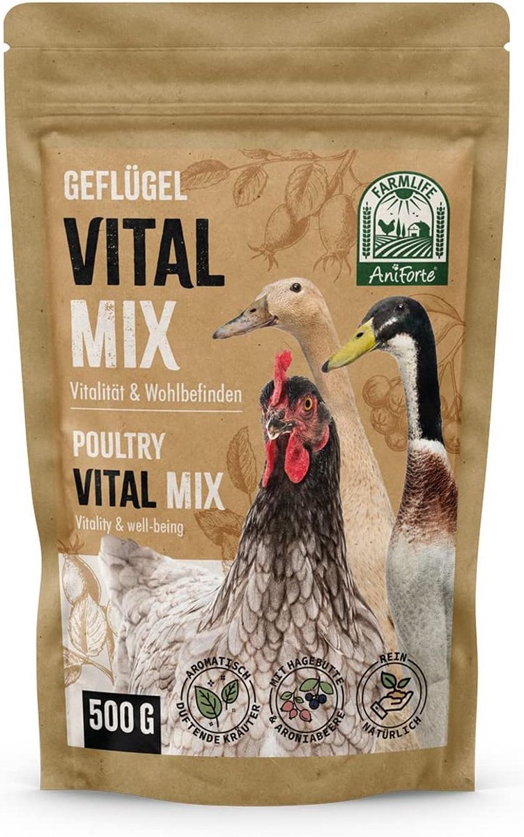 Vital Mix voor Gevogelte - Natuurlijke Voedingsstoffen voor Kippen, Kwartels, Ganzen en Eenden - 500g