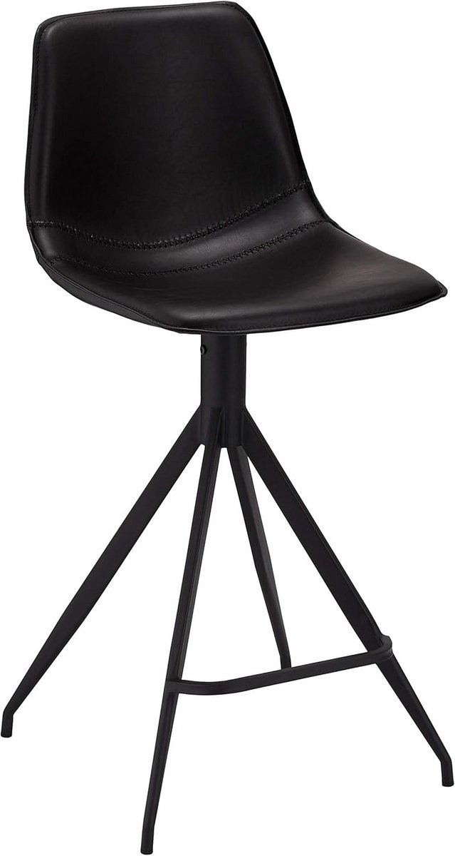 Set van 2 Zwarte Barkrukken met Voetensteun en Kunstlederen Zitting – 48x57x98 cm
