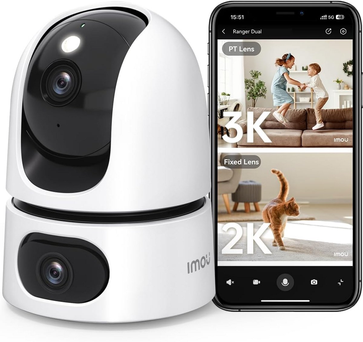 4K Dual Lens Camera met 360° Rotatie, Menselijke Herkenning en Kleur Nachtzicht