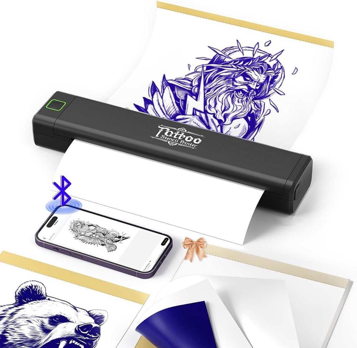 Draadloze tattoo-printer met A4-transferpapier en compatibiliteit voor Android, iOS, MacOS, Windows