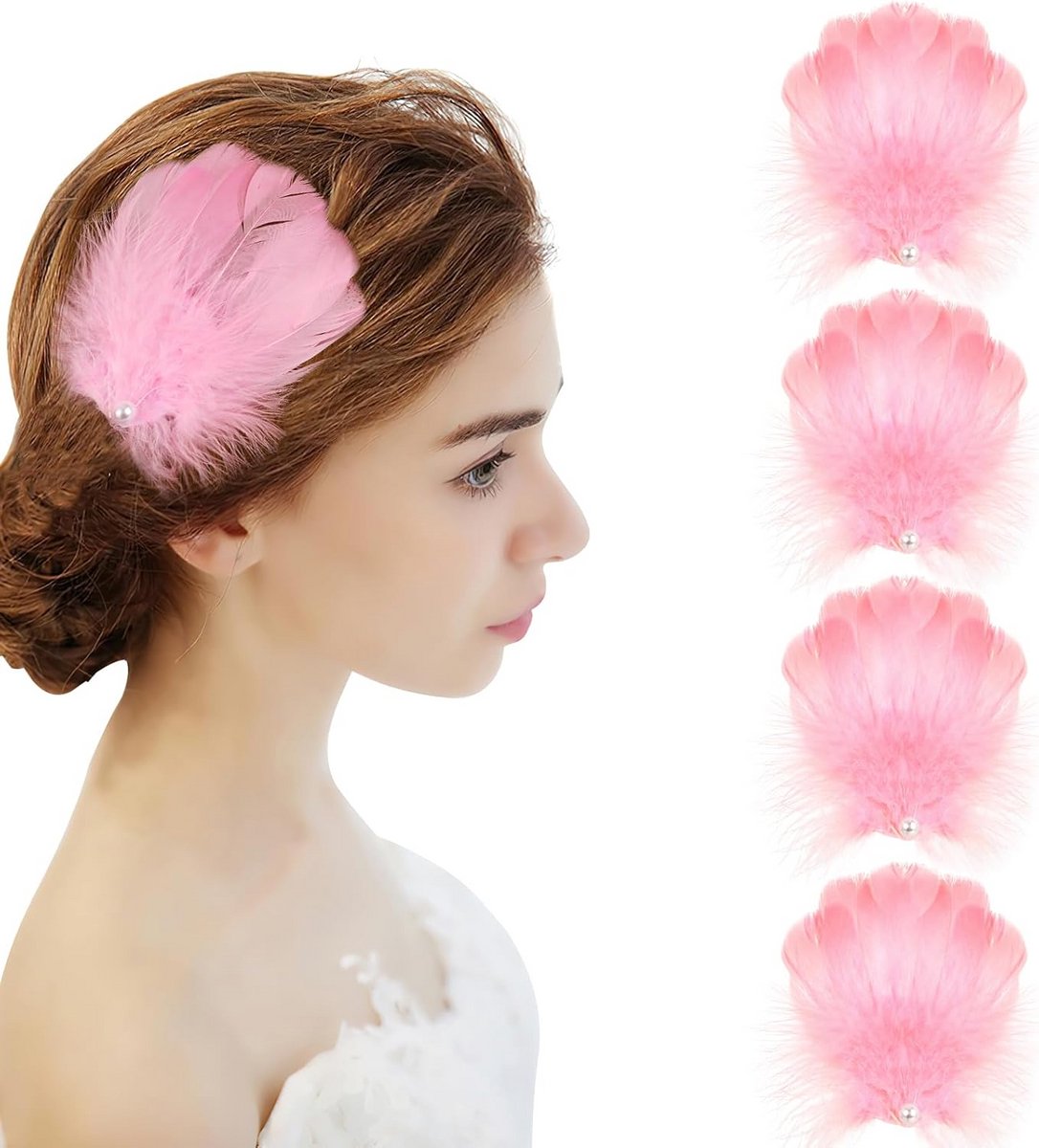 Haarclips met roze veren - 4 stuks, elegante haaraccessoires voor vrouwen en meisjes