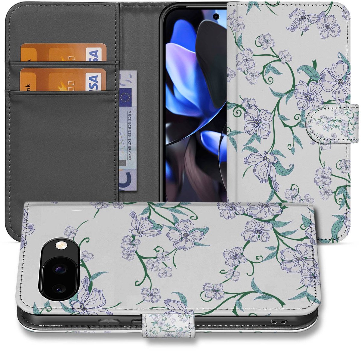 Book Case Google Pixel 9a Blossom White Portemonnee Hoesje
