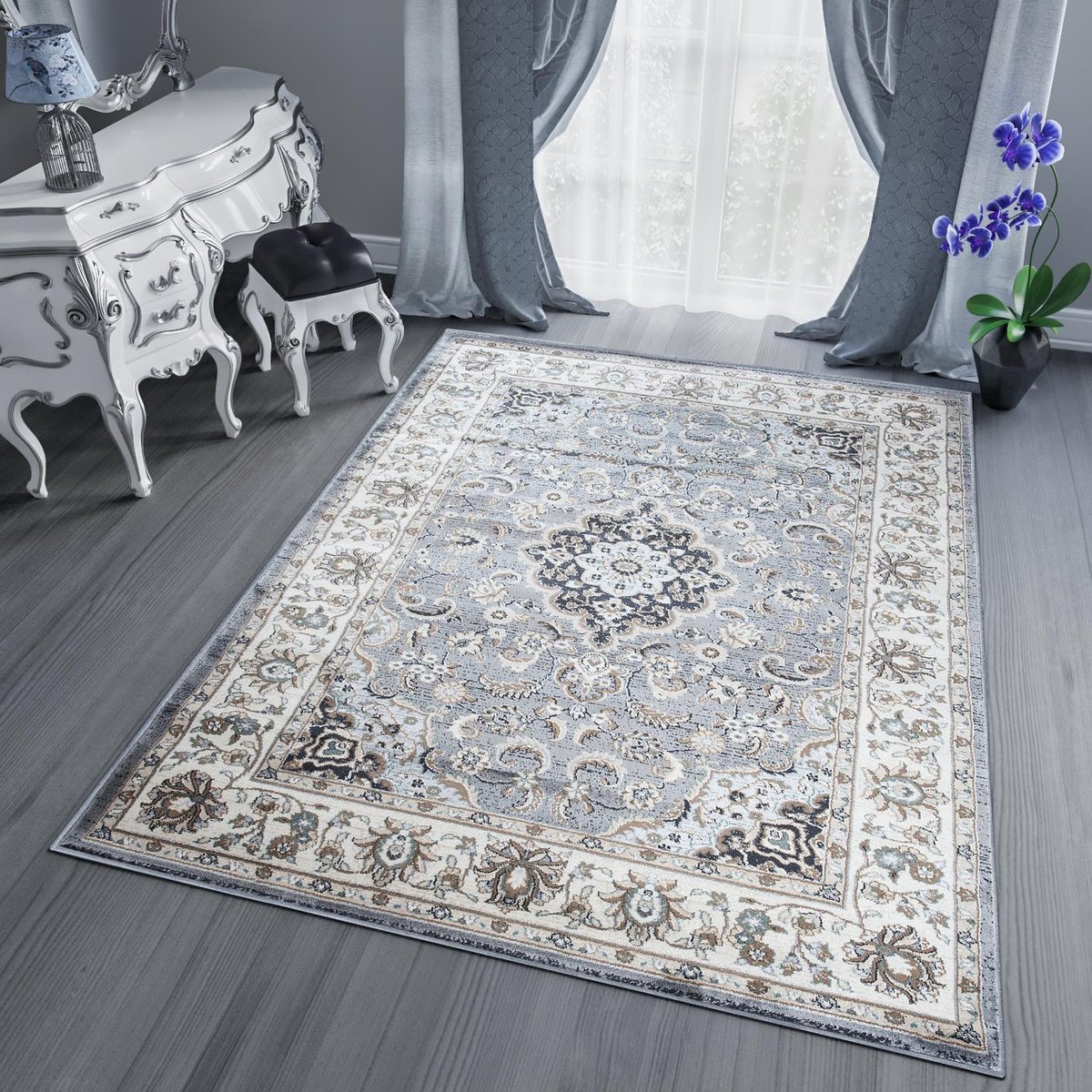 Tapiso Dubai Vloerkleed Grijs Oriental Oosters Tapijten Maat- 140x200 Beige Grijs