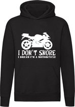 I dream i am a motorcycle Hoodie - snurken - motor - geluid - slaap - droom - snore - grappig - unisex - sweater - trui - capuchon