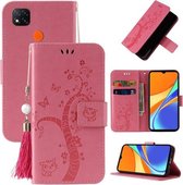 Voor Xiaomi Redmi 9C Reliëf Lucky Tree Horizontale Flip Lederen Case met Houder & Kaartsleuf & Portemonnee & Lanyard (Roze)