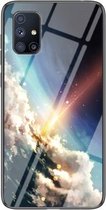 Voor Samsung Galaxy M31S Sterrenhemel Geschilderd Gehard Glas TPU Schokbestendig Beschermhoes (Heldere Sterren)