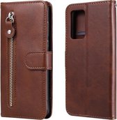 Voor OPPO Reno6 Pro 5G Mode Kalf Textuur Rits Horizontale Flip Lederen Case met Houder & Kaartsleuven & Portemonnee (Bruin)