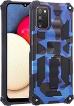 Voor Samsung Galaxy A03s Camouflage Armor Schokbestendig TPU + PC Magnetische beschermhoes met houder (donkerblauw)