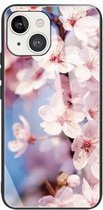 Gehard glas + TPU-randbeschermhoes voor iPhone 13 (Cherry Blossoms)