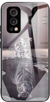 Kleurrijk gelakt glas schokbestendig beschermhoesje voor OnePlus Nord 2 5G (kat)