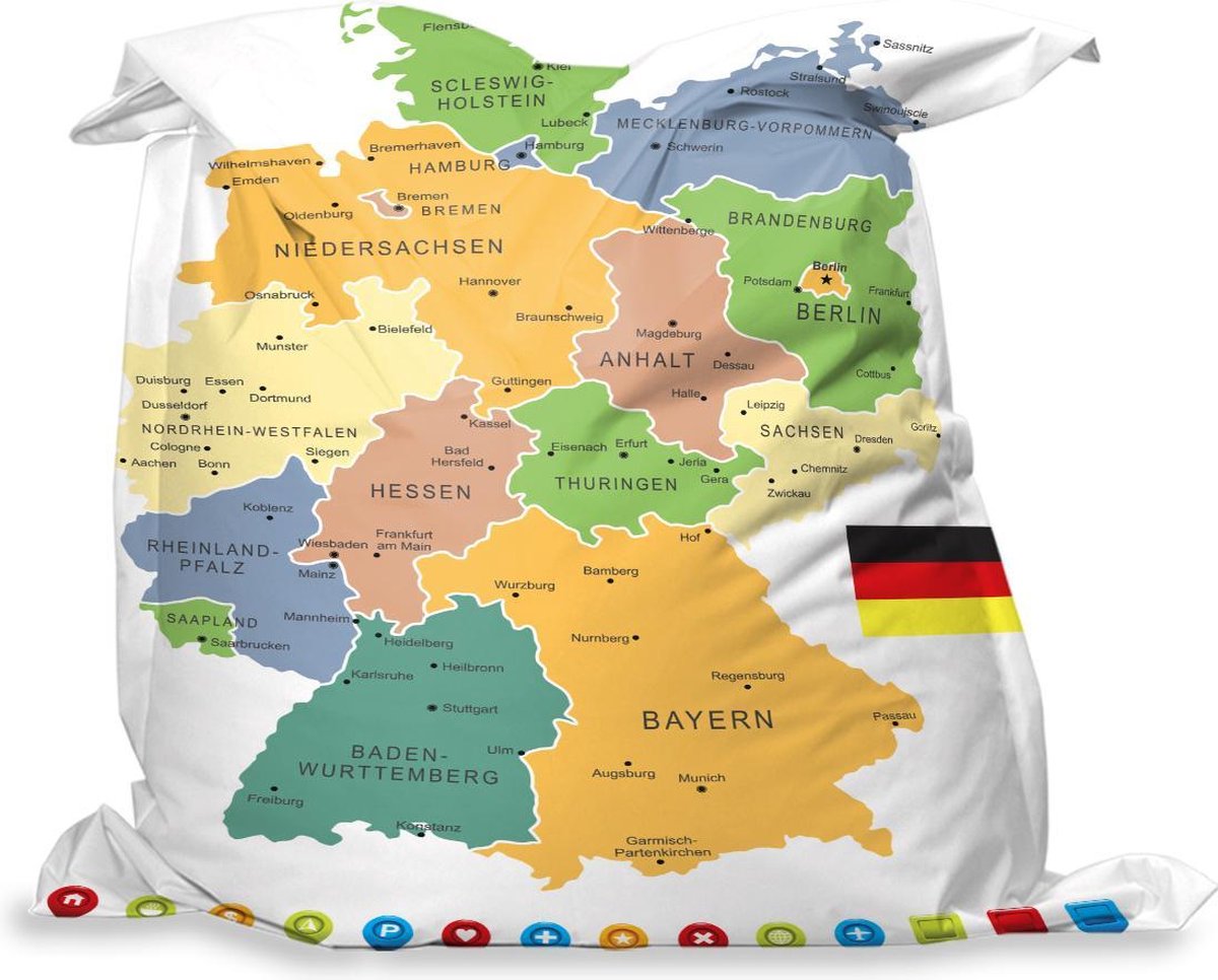 PillowMonkey zitzak - Kaart van Duitsland met de deelstaten - 100x140