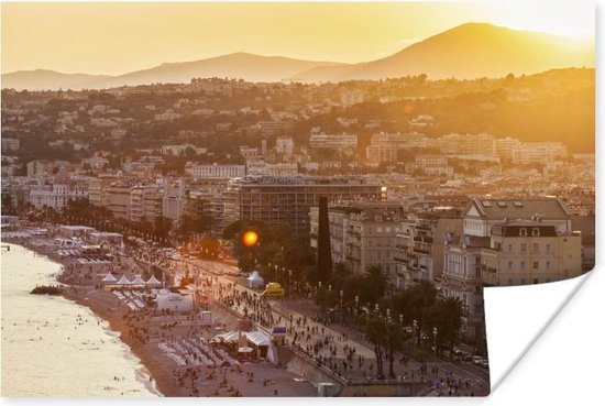 Vue aérienne de Nice au coucher du soleil en France Poster 30x20 cm - petit - Tirage photo sur Poster (décoration murale salon / chambre) / Poster Villes européennes