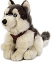 knuffeldier husky junior 30 cm pluche beige/zwart