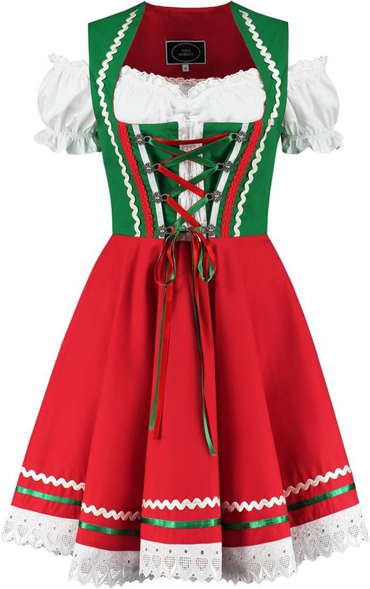 Dirndl Jurk - Dames - Oktoberfest - Tiroler - Groen-Rood - Maat XXXL/46