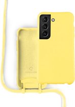 Coverzs Silicone case met koord - Telefoonhoesje met koord - Backcover hoesje met koord - touwtje - Samsung Galaxy S21 - geel