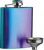 heupfles 100 ml 7 x 9,5 cm RVS zilver/paars