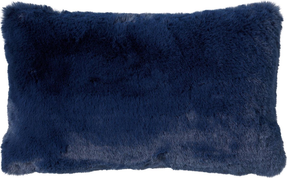 Dutch Decor ZAYA - sierkussen 30x50 cm - bontlook - Insignia Blue - blauw - Inclusief binnenkussen - Luxe kussens voor woonkamer & bank Donkerblauw