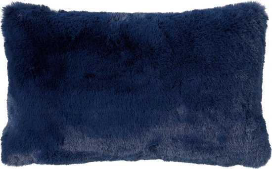Dutch Decor ZAYA - Sierkussen 30x50 cm - bontlook - effen kleur - Insignia Blue - blauw - Inclusief binnenkussen