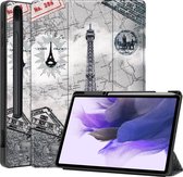 Hoes Geschikt voor Samsung Galaxy Tab S7 FE Hoes Luxe Hoesje Case Met Uitsparing Geschikt voor S Pen - Hoesje Geschikt voor Samsung Tab S7 FE Hoes Cover - Eiffeltoren