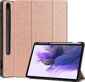 Hoes Geschikt voor Samsung Galaxy Tab S7 FE Hoes Luxe Hoesje Case Met Uitsparing Geschikt voor S Pen - Hoesje Geschikt voor Samsung Tab S7 FE Hoes Cover - Rosé goud
