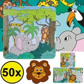 Decopatent® Uitdeelcadeaus 50 STUKS Jungle Dieren Puzzels - Traktatie Uitdeelcadeautjes voor kinderen - Speelgoed Traktaties