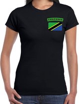 Tanzania t-shirt met vlag zwart op borst voor dames - Tanzania landen shirt - supporter kleding XS