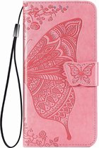 Hoesje geschikt voor iPhone 12 Pro - Bookcase - Pasjeshouder - Portemonnee - Vlinderpatroon - Kunstleer - Roze
