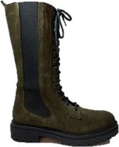 Van Driel Shoes Lange Veterboots 1516 Khaki Groen Suède