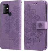 7-bloemblaadje Bloemen Embossingpatroon Horizontale Flip PU-lederen hoes met houder & kaartsleuven & portemonnee & fotolijst voor Infinix Hot 10 (lichtpaars)