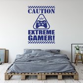 Muursticker Caution Extreme Gamer -  Donkerblauw -  65 x 90 cm  -  baby en kinderkamer  engelse teksten - Muursticker4Sale