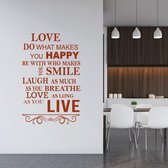 Muursticker Love Do What Makes You Happy -  Bruin -  77 x 120 cm  -  engelse teksten  woonkamer - Muursticker4Sale