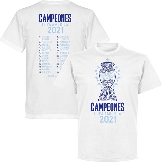 Argentinië Copa America 2021 Winners Selectie T-Shirt - Wit - Kinderen - 104