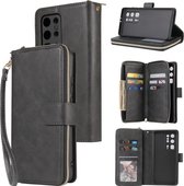 Voor Huawei P40 Pro + Rits Portemonnee Tas Horizontale Flip PU Lederen Case met Houder & 9 Kaartsleuven & Portemonnee & Lanyard & Fotolijst (Zwart)