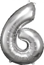 folieballon cijfer 6 junior 55 x 88 cm zilver