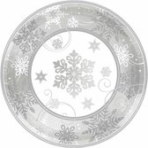 feestbord Sneeuwvlok 17,7 cm papier zilver/wit 8 stuks