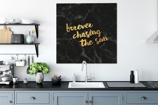 Canvas schilderij 90x90 cm - Wanddecoratie Quote - Zon - Goud - Zwart - Muurdecoratie woonkamer - Slaapkamer decoratie - Kamer accessoires - Schilderijen op canvas