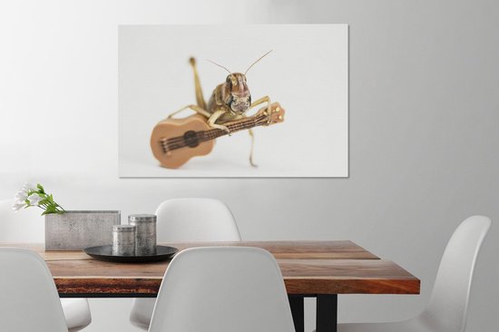 Toile Peinture Sauterelle - Guitare - Animaux - 90x60 cm - Décoration murale
