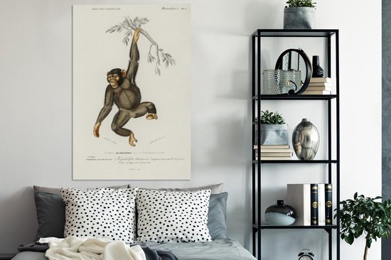 Tableau sur toile Singe - Vintage - Branche - 90x140 cm - Décoration murale