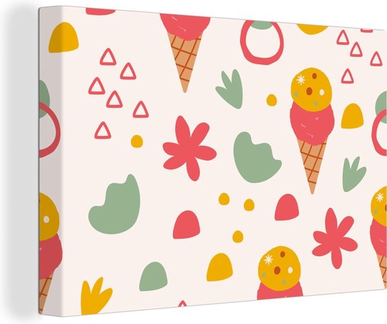 Canvas Schilderij IJs - Driehoek - Bloemen - Patroon - 60x40 cm - Wanddecoratie