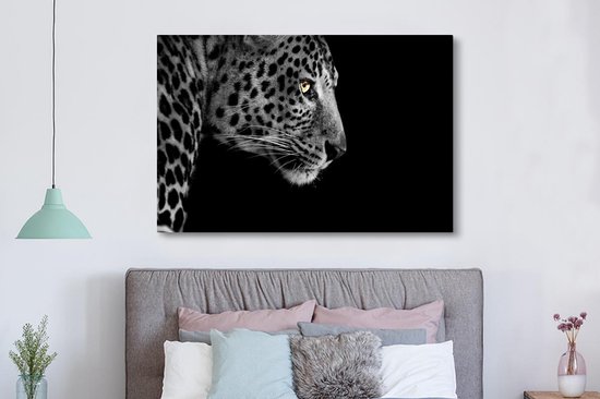 Toile Peinture Léopard - Zwart - Wit - Fourrure - 150x100 cm - Décoration murale