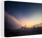 Canvas Schilderij Skyline - Mist - Shanghai - 40x30 cm - Wanddecoratie