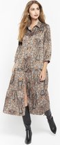 LOLALIZA Lange hemd jurk met kleurrijke print - Bruin - Maat 40