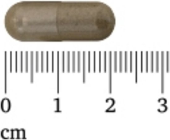 Een capsule met schaalverdeling in cm, lengte is ongeveer 2 cm.